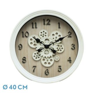 Reloj De Pared Coripe Blanco/Haya 40x40x7cm Engranajes Con Movimiento
