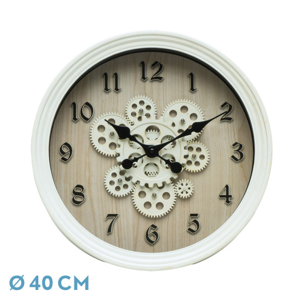 Reloj De Pared Coripe Blanco/Haya 40x40x7cm Engranajes Con Movimiento