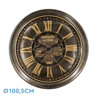 Reloj De Pared Genova Oro/cuero 100,5x100,5x13,5cm Engranajes Con Movimiento