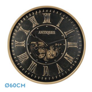 Reloj De Pared Trieste Negro/oro 60x60x8cm Engrana Jes Con Movimiento