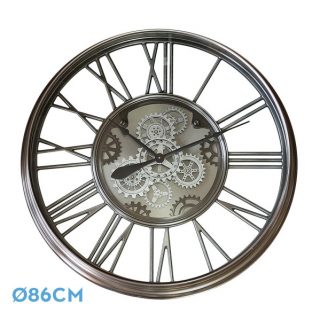 Reloj De Pared Turin Niquel 86x86x8,5cm Engranajes Con Movimiento