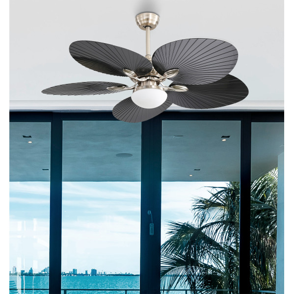 Ventilador Dc Chaw 24w 2950lm Niquel/negro 5asp.6vel.132d C/remoto, Memoria Y Temp.3000-4000-6000k