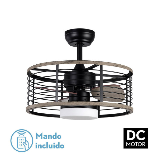Ventilador Dc 24w Pella Negro/Madera 3 Aspas 50d 2540lm 6 Velocidades 3000-4000-6000k C/remoto, Memoria Y Temporizador