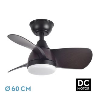 Ventilador Dc 24w Pirdo Negro/marron 3 Aspas 60d 2400lm 6 Velocidades 3000-4500-6000k C/remoto, Memoria Y Temporizador