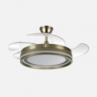 Ventilador Dc Cerrato Cuero 59w 4aspas Desplegables 107d 6980lm 6vel 3000k,4000k,6000k, Remoto+reg.intens+temporizador+memoria