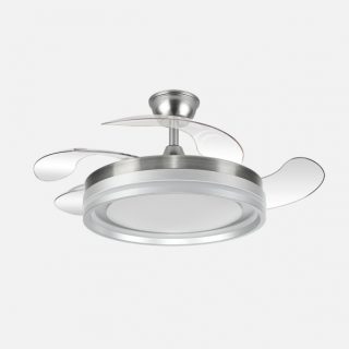 Ventilador Dc Cerrato Niquel 59w 4aspas Desplegables 107d 6980lm 6vel 3000k,4000k,6000k, Remoto+reg.intens.+temporizador+memoria