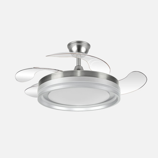 Ventilador Dc Cerrato Niquel 59w 4aspas Desplegables 107d 6980lm 6vel 3000k,4000k,6000k, Remoto+reg.intens.+temporizador+memoria