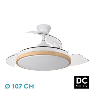 Ventilador Dc Evros 59w 6980lm Blanco/haya 107d 3asp.despegables 3000-4000-6000k Remoto+reg.intensidad+temporizador+memoria