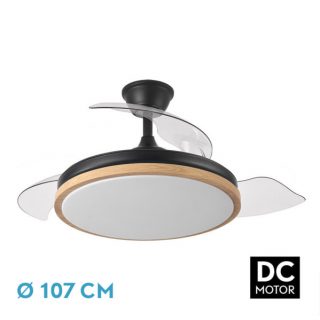 Ventilador Dc Evros 59w 6980lm Negro/haya 107d 3asp.desplegables 3000-4000-6000k Remoto+reg.intensidad+temp+memoria