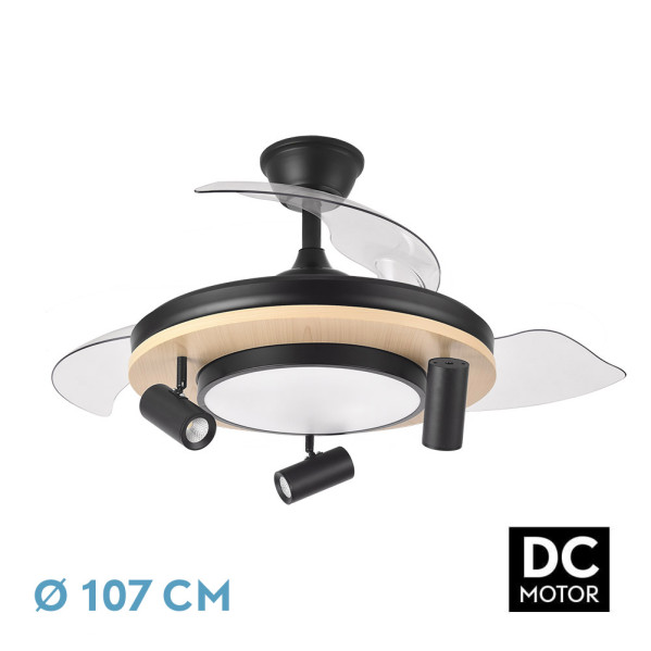 Ventilador Dc Gladiator 37+15w Negro/madera 3asp.107d 3980lm 3000-4500-6500k 2encendidos Indep.Remoto+memoria+temporiz.