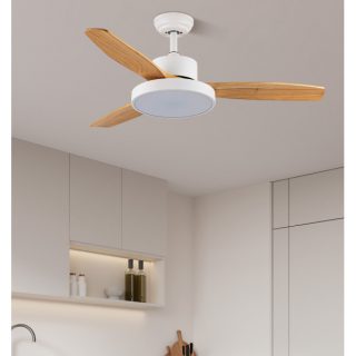 Ventilador Dc Kavala 48w Blanco 3aspas Haya 112d 6velocidades 4078lm 3000-4000-6000k Remoto+memoria+temporizador