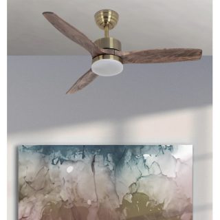 Ventilador Dc Torino 24w Cuero 3aspas Roble 6vel 107d 2424lm 3000k,4000k,6500k Remoto+temporizador+memoria