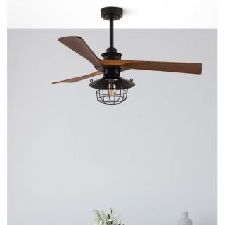 Ventilador Dc Vulturno Negro 1xe27 3 Aspas Roble  6 Velocidades C/remoto Y Temporizador 53/65,5x132x132 Cm