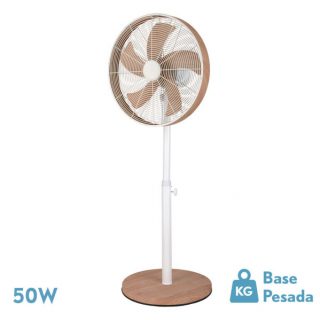 Ventilador De Pie Alcañiz Blanco/haya 3vel.50w.5aspas Oscilante Y Rotatorio Regx45x37cm