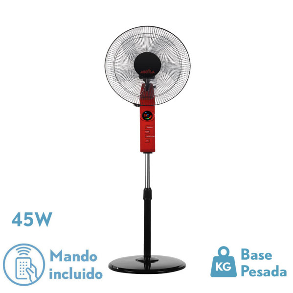 Ventilador De Pie Circus Rojo/negro 3vel 45w Regx43x40cm Oscilante 5asp.c/ Remoto,temporizador