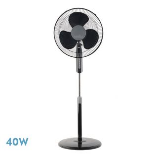Ventilador De Pie Etesio Negro 3 Velocidades 40w Oscilante 3 Aspas blancas Regx43x40 Cm