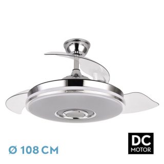 Ventilador Dc Noto 72w 6120lm Cromo 3asp.desp.108d 3 Colores+rgb Bluetooth, Remoto, Memoria Y Altavoz