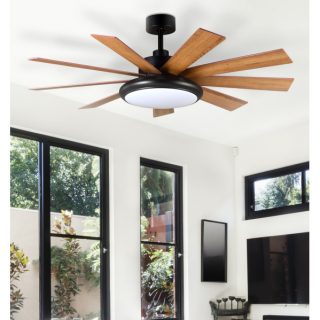 Ventilador DC Pireo 36w Negro 9 Aspas Roble/haya  6 Vel 3000k, 4500k, 6000k 3800lm 132d C/Remoto, Memoria Y Temporizador